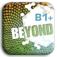 Image of a square with a reptile skin texture pattern, in green and brown tones, over which blue letters form the phrase B1+. The word BEYOND appears in green letters.