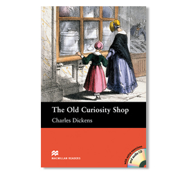 Image of the cover of the book The Curious Shop by Charles Dickens. A woman and a girl are seen in front of a window with curious objects.