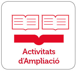 Imatge d'un icona amb tres línies que simulen pàgines de llibre i una línia horitzontal que representa la part superior d'un llibre obert. Deboa, el text Activitats d'Ampliació en castellà.
