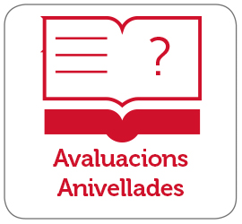 Imatge amb un icona de llibre obert que indica avaluacions i nivells. A la dreta, el text Avaluacions Nivellades.