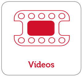 Icona de vídeo amb una imatge vermella al centre. Text: Vídeos