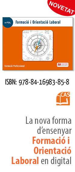 Text Alternatiu: Imatge d'un document anomenat Formació i Orientació Laboral amb una representació gràfica d'un diagrama circular. Inclou l'ISBN: 978-84-16985-8 i el logotip de CAS.