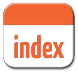 Imatge d'un botó amb el text index en lletres grans, vermell sobre fons blanc, amb un marc o borda orange.