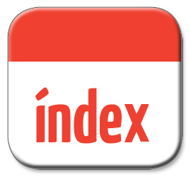 Imatge d'un botó amb el text índex en vermell sobre fons blanc, amb un marc vermell.