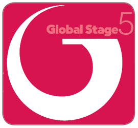 Global Stage 5 logo, featuring a stylized 'G' in red and the number 5. The 'G' incorporates a white circular shape.