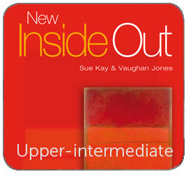 Image of a red square with the title Inside Out in gold letters. Below, Upper-intermediate in blue letters.