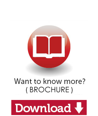 Image of a red button with an open book icon. Text: Want to know more? (BROCHURE)