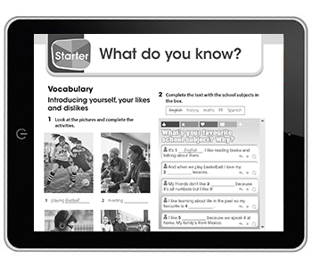 Image of a tablet with a screen showing a vocabulary test from the section 