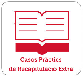 Imatge d'un llibre obert amb línies que simulen pàgines. Deboa sota l'icona, es llegeix: Casos Práctics de Recapitulació Extra