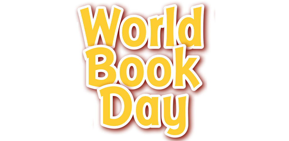 Imagen de un cartel con las palabras World Book Day en letras grandes, de color amarillo sobre fondo rojo.
