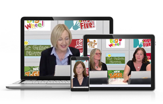 Imagen de un ordenador portátil, una tablet y un teléfono móvil. En las pantallas se muestran imágenes de tres mujeres. En las pantallas hay logos de Big Five y Ne.