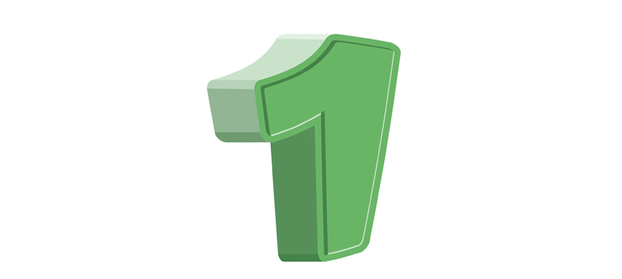 Símbolo de número 1, estilizado en color verde, con una forma geométrica y relieve.