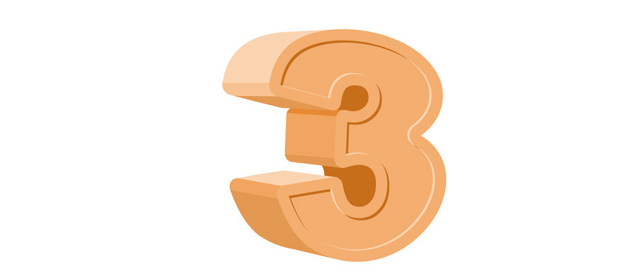 Imagen de un número 3 tridimensional, de color naranja, con un diseño de relieve.