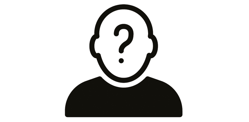 Silueta de hombre con signo de interrogación en la cabeza. La figura presenta un cuerpo humano estilizado y una mancha de interrogación sobre la cabeza.