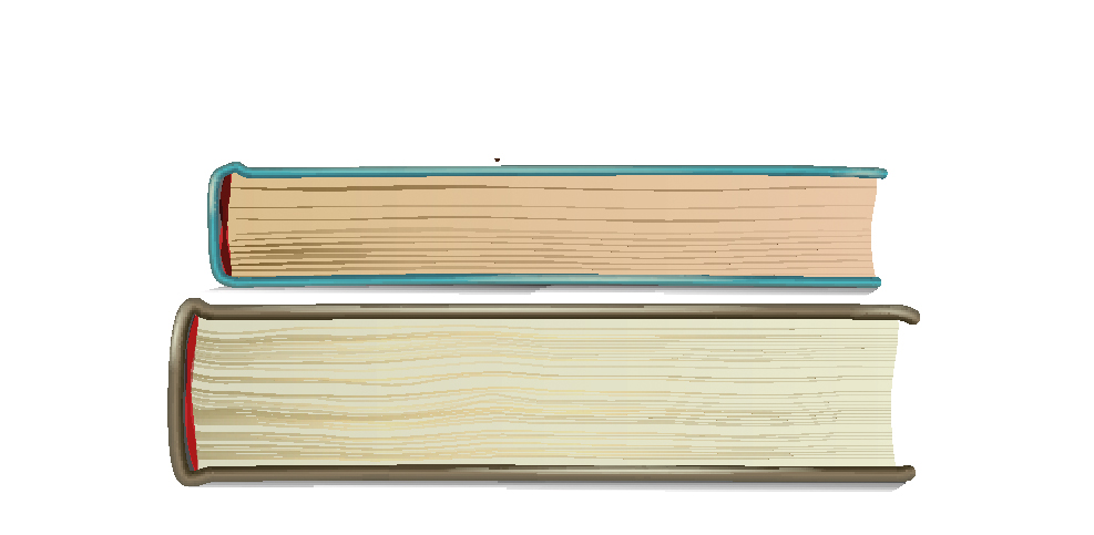 Dos libros de tapa dura, uno con portada azul y otro con portada roja, ambos abiertos mostrando el texto y el lomo.