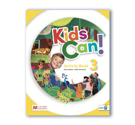 Cover of a kids activity book. The title of the book is Kids Can! Activity Book 3. The illustration shows children doing various activities. The design includes vibrant colors and elements of nature.