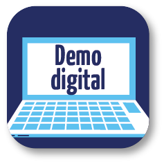 Imatge d'un iconograma de prova digital amb un ordinador portàtil i el text Demo digital en una pantalla.