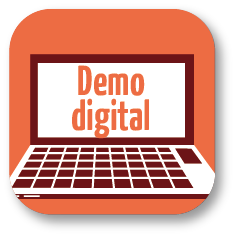 Imatge d'un ícon digital amb un ordinador portàtil i el text Demo digital sobre ell.