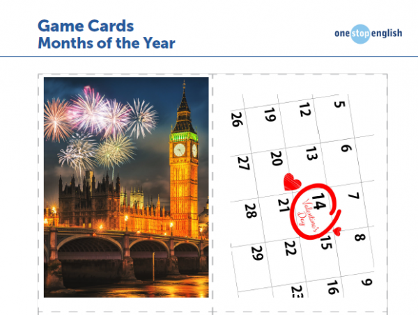 Gamecards: months of the year preview with half first page