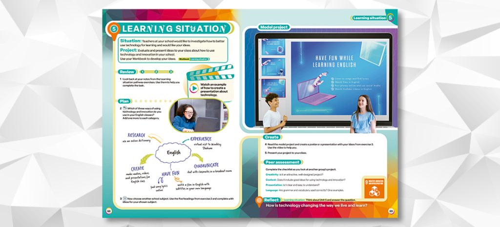 Imagen de Unique mostrando una doble página con la sección Learning situations