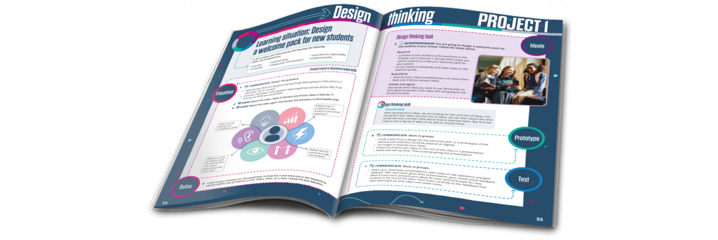 Imagen del libro abierto de Innovate mostrando el Design Thinking Proeject